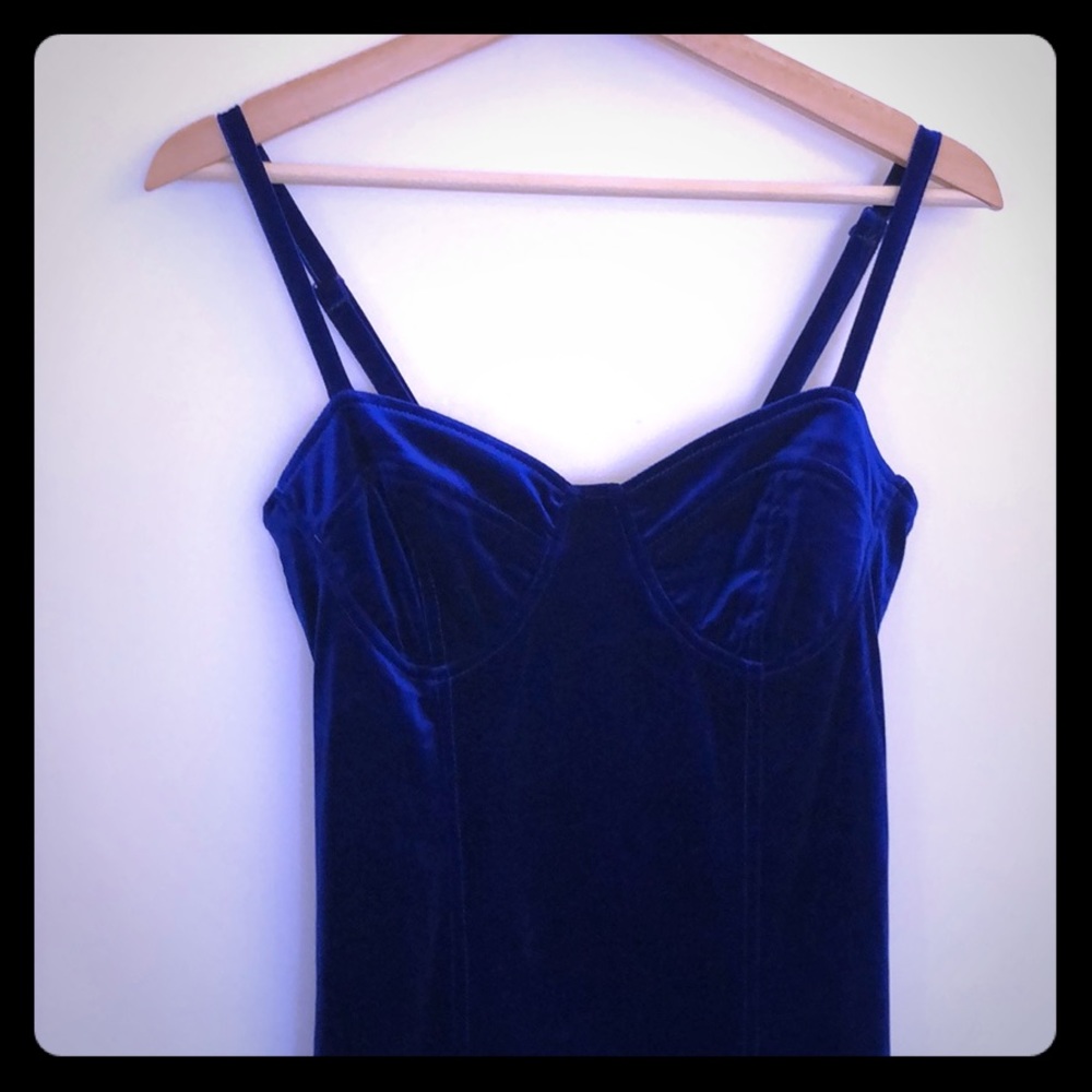 Mink pink velvet cobalt blue body con dress